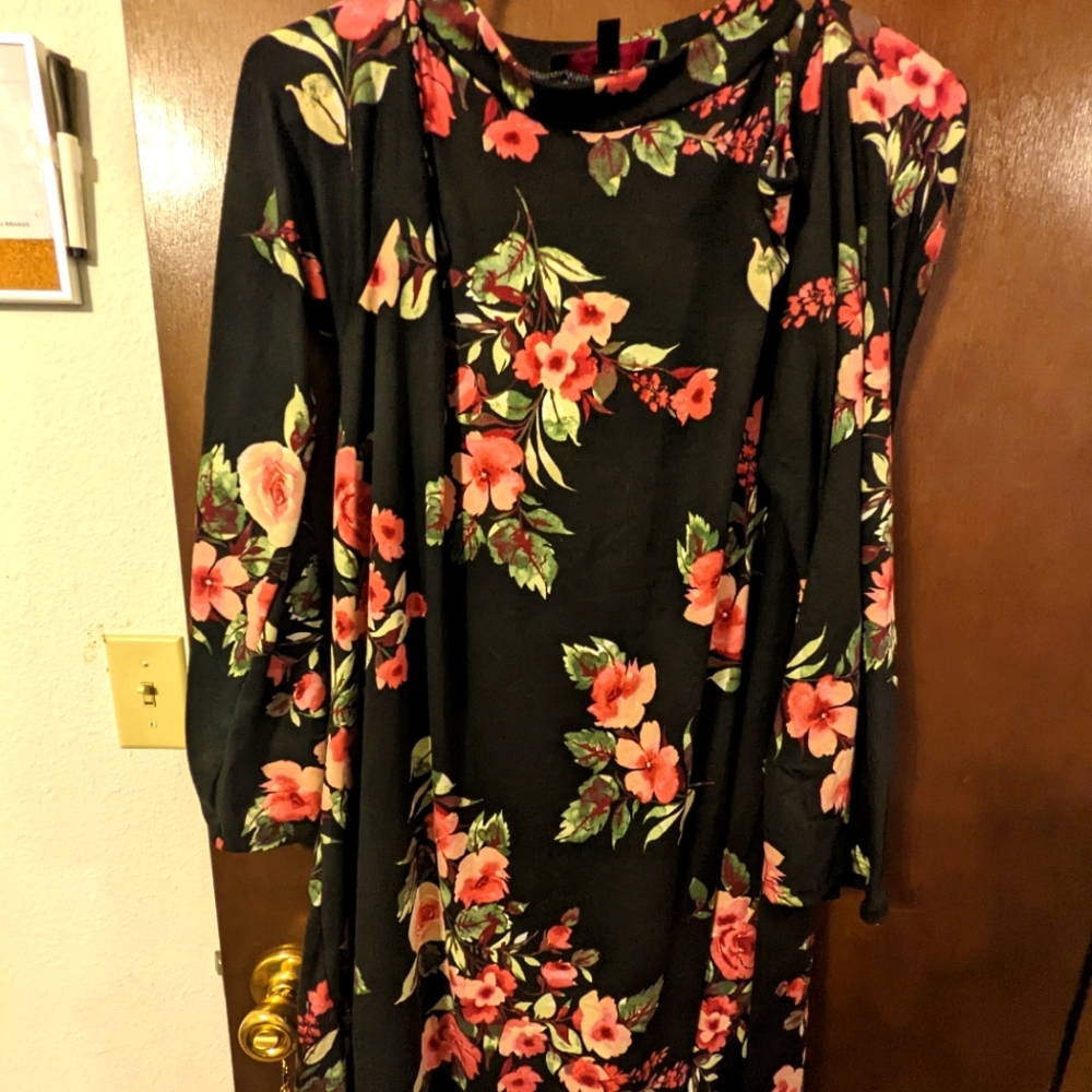 XL off shoulder mini dress with flowers printed on